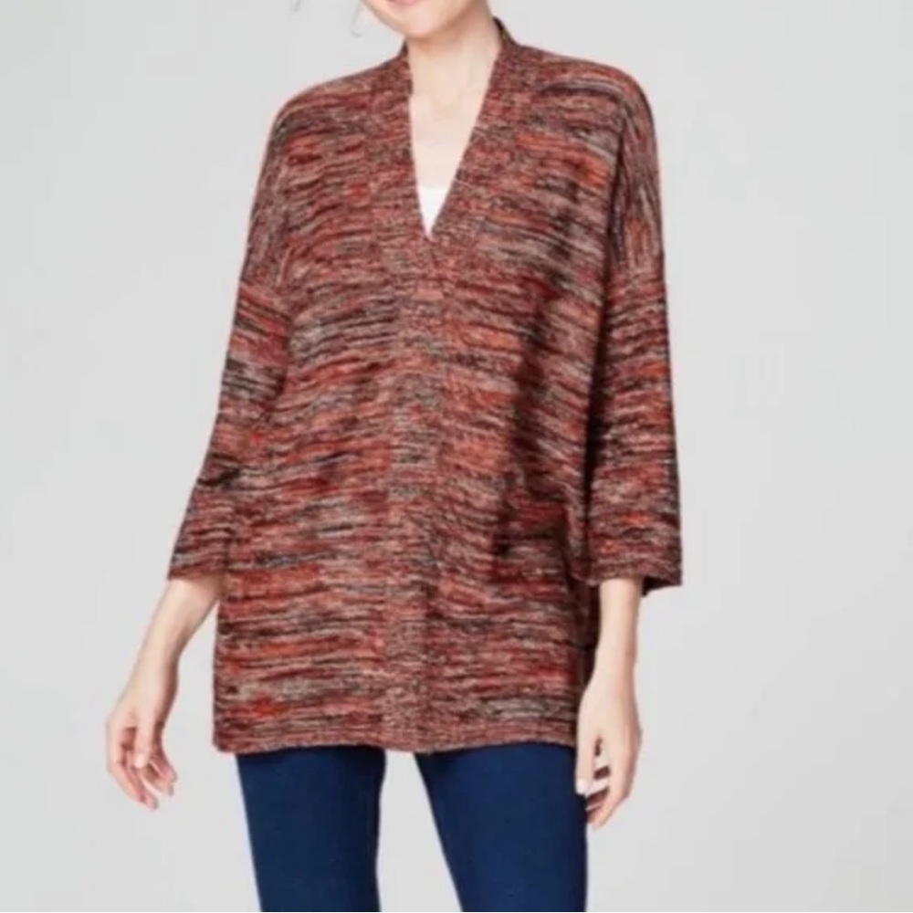 Pure Jill - Size SP Campari Marled Space Dyed V-Neck Pullover Sweater.
